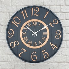 Markakanvas Antrasit Renk Metal Kasalı , Antrasit Renkli  Bakır Renk Rakamlı Yuvarlak Duvar Saati  Çap 50 cm