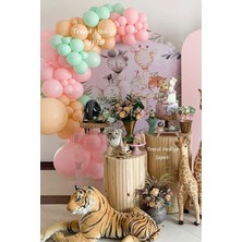 Trend Hediye Sepeti Makaron Pastel Pembe Yeşil Somon 50 Adet Safari Balon Zinciri