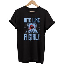 Remonz Bite Like A Girl Baskılı %100 Pamuk Oversize T-Shirt Büyük Beden Tişört