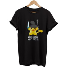 Remonz Yüzüklerin Efendisi Pikachu Gandalf Baskılı %100 Pamuk Oversize T-Shirt Büyük Beden Tişört