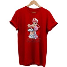 Remonz Pokemon Hemşire Baskılı %100 Pamuk Oversize T-Shirt Büyük Beden Tişört