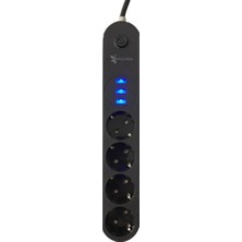 Tekno İstanbul 4'lü Siyah Anahtarlı 3 USB Li Akım Korumalı Topraklı Çocuk Korumalı Grup Priz 2 Metre