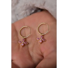 Papatya Silver 925 Ayar Gümüş Gold Kaplama Pembe Zirkon Taşlı Plumeria Halka Küpe