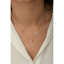 Papatya Silver 925 Ayar Gümüş Rose Nazar Gözlü Dorika Toplu S Harf Kolye