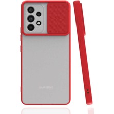 Kılıfmania Samsung Galaxy A73 Kapak Lensi Açılır Kapanır Kamera Korumalı Silikon Kılıf - Kırmızı