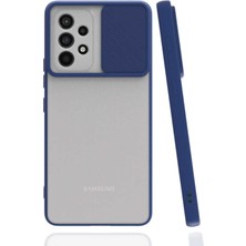 Kılıfmania Samsung Galaxy A73 Kapak Lensi Açılır Kapanır Kamera Korumalı Silikon Kılıf - Lacivert