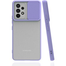 Kzy Samsung Galaxy A73 Kapak Lensi Açılır Kapanır Kamera Korumalı Silikon Kılıf - Lila