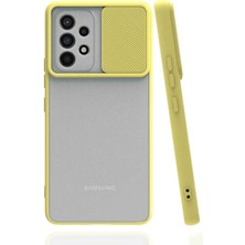 Kzy Samsung Galaxy A73 Kapak Lensi Açılır Kapanır Kamera Korumalı Silikon Kılıf - Sarı