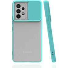 Kzy Samsung Galaxy A73 Kapak Lensi Açılır Kapanır Kamera Korumalı Silikon Kılıf - Turkuaz
