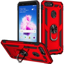 Caseworld Huawei P Smart Kapak Military Yüzüklü Stantlı Panzer Tank Kılıf - Kırmızı