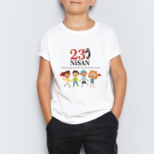 Morinna 23 Nisan Atatürk Baskılı Çocuk T-Shirt Kısa Kol Erkek Çocuk Pamuk-Polyester Günlük