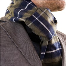 Gri Lacivert Ekoseli Yün Çift Taraflı Şal Atkı