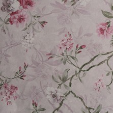 Benimol Vizon Zemin Üzerine Baskılı Yeşil Yapraklı Pembe Renk Sarmaşık Çiçekli Dokuma Dijital Baskılı Petek Kumaş