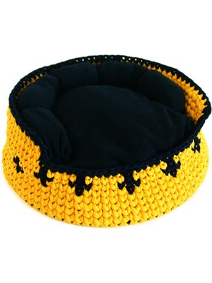 Kdrtrn Collection El Yapımı Kedi Köpek Yatağı Sarı Lacivert