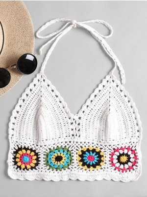 Burden Renkli Çiçekli Yazlık Crop , Büstiyer , El Örgüsü