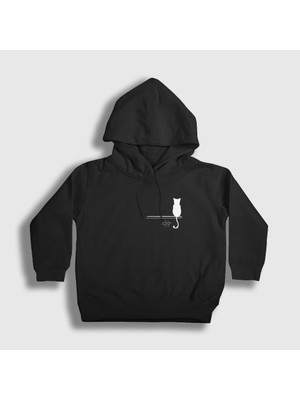 Presmono Unisex Çocuk Siyah Cat On The Wall Kedi Kapüşonlu Sweatshirt