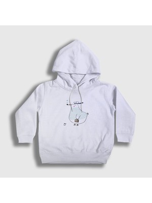 Presmono Unisex Çocuk Beyaz Captain Seagull Martı Kapüşonlu Sweatshirt