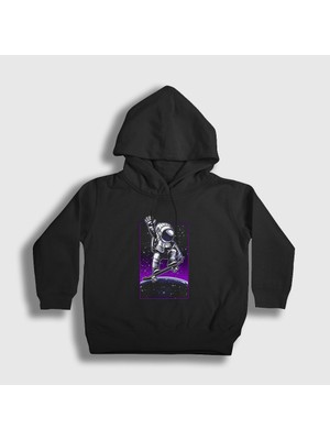 Presmono Unisex Çocuk Siyah Skater Astronaut Uzay Kapüşonlu Sweatshirt