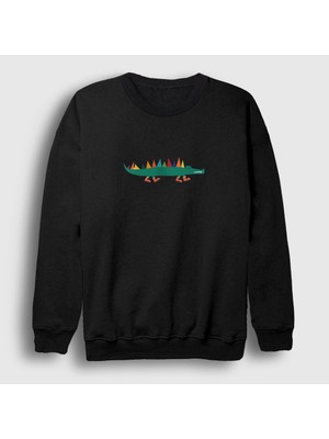 Presmono Unisex Siyah Little Alligator Timsah Sweatshirt