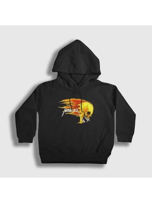 Presmono Unisex Çocuk Siyah Fire Metallica Kapüşonlu Sweatshirt