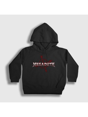 Presmono Unisex Çocuk Siyah Logo V2 Megadeth Kapüşonlu Sweatshirt