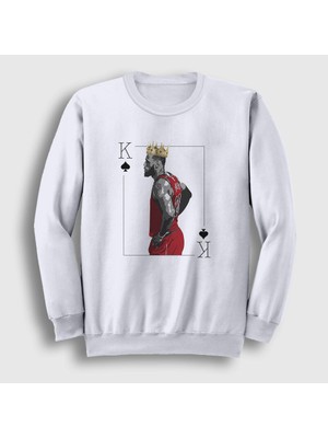 Presmono Unisex Beyaz Crown LeBron James Basketbol Sweatshirt