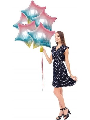 Bal10 Dünyası Yıldız Folyo Balon Gökkuşağı Renk 18 Inç 5 Adet