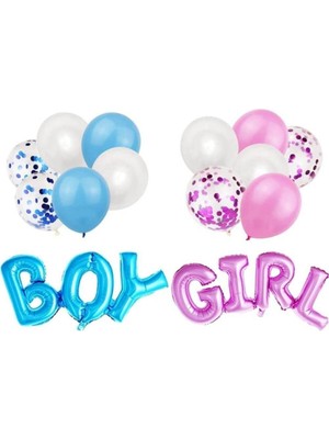 Bal10 Dünyası Cinsiyet Partisi Girl Boy Mavi Pembe Konfetili Balon Demeti