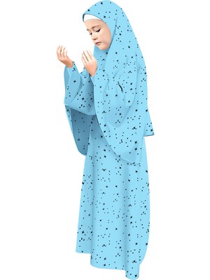 Oulabi Mir Kız Çocuk Namaz Elbisesi Yıldız Desenli Uzun Başörtülü