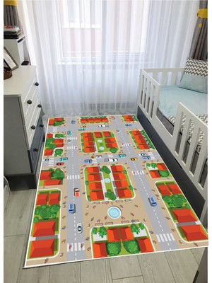 STY Home Oyun Çocuk Kaymaz Tabanlı Makinede Yıkanabilir Halı Kilim Yolluk Gri