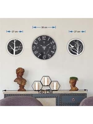 Markakanvas Mermer Desenli Duvar Saati ile Daldaki Kuş ve Hayat Ağacı Tablo