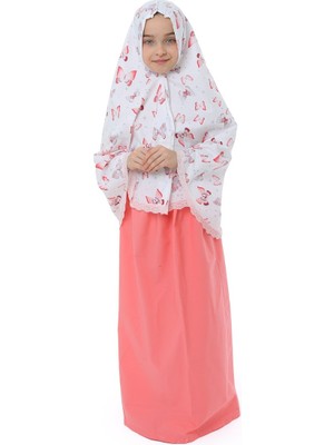 Elanesa Kız Çocuk Namaz Elbisesi Kelebek Baskılı Dantel Detaylı