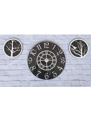 Markakanvas Mermer Desenli Duvar Saati ile Daldaki Kuş ve Hayat Ağacı Tablo