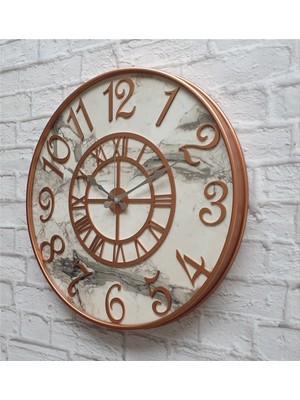 Markakanvas Metal Kasalı Mermer Desenli  Duvar Saati Çap 40 cm - Çap 50 cm - Çap 80 cm