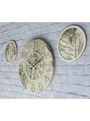 Markakanvas Mermer Desenli Duvar Saati ile Daldaki Kuş ve Hayat Ağacı Tablo
