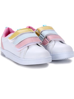 Kiko Kids Mami Günlük Cırtlı Işıklı Kız/erkek Çocuk Spor Ayakkabı Beyaz - Pembe