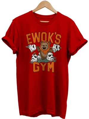 Remonz Star Wars Ewok Gym Baskılı %100 Pamuk Oversize T-Shirt Büyük Beden Tişört
