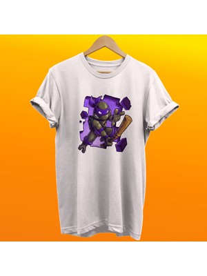 Remonz Ninja Kaplumbağalar Donatello Baskılı %100 Pamuk Oversize T-Shirt Büyük Beden Tişört
