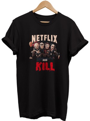 Remonz Netflix And Kill Baskılı %100 Pamuk Oversize T-Shirt