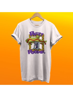 Remonz Party Pooper Baskılı %100 Pamuk Oversize T-Shirt Büyük Beden Tişört
