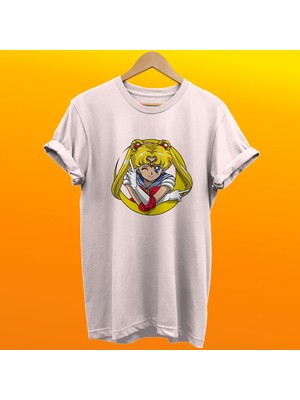 Remonz Sailor Moon Usagi Tsukino Baskılı %100 Pamuk Oversize T-Shirt