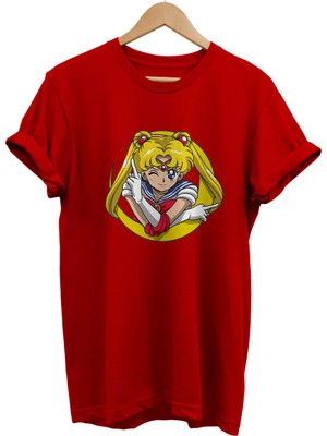 Remonz Sailor Moon Usagi Tsukino Baskılı %100 Pamuk Oversize T-Shirt