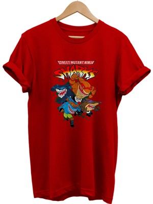 Remonz Ninja Sharks Baskılı %100 Pamuk Oversize T-Shirt