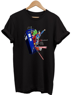 Remonz Süper Kahramanlar Baskılı %100 Pamuk Oversize T-Shirt Büyük Beden Tişört