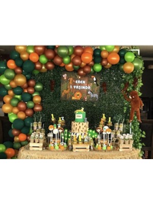 Trend Hediye Sepeti Gold Kahverengi Açık Yeşil Koyu Yeşil Turuncu 50 Adet Safari Balon Zinciri