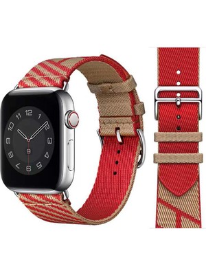 AktarMobile Apple Watch 7 45 mm Uyumlu Hasır Kumaş Kordon Renkli Özgün Tasarım Kayış
