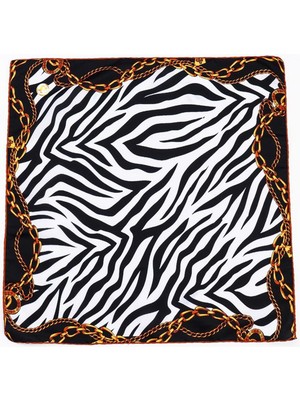 Şal Evi Kadın Fular Bandana  lik Renkli Twill Eşarp Şal Zebra