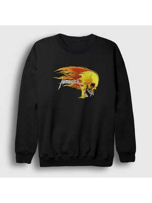 Presmono Unisex Siyah Fire Metallica Sweatshirt