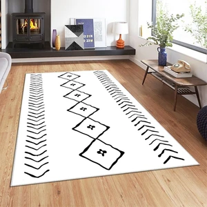 Bona Fortuna Geometrik Çizgi Kilim Desenli Bohem Dijital Baskı Yıkanabilir Kaymaz Taban Salon Halısı ve Yolluk