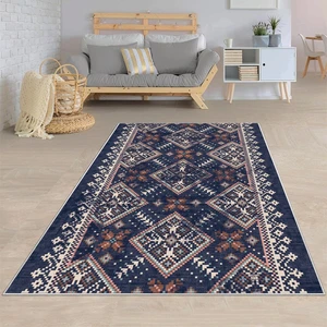Bona Fortuna Geometrik Etnik Kilim Desenli Siyah Beyaz Dijital Baskı Yıkanabilir Kaymaz Taban Modern Salon Halısı